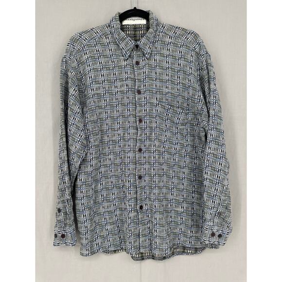 Vintage Jahne Barnes Shirt Mens Medium Green Abstract Button Art Blue Earthy - Picture 1 of 9
